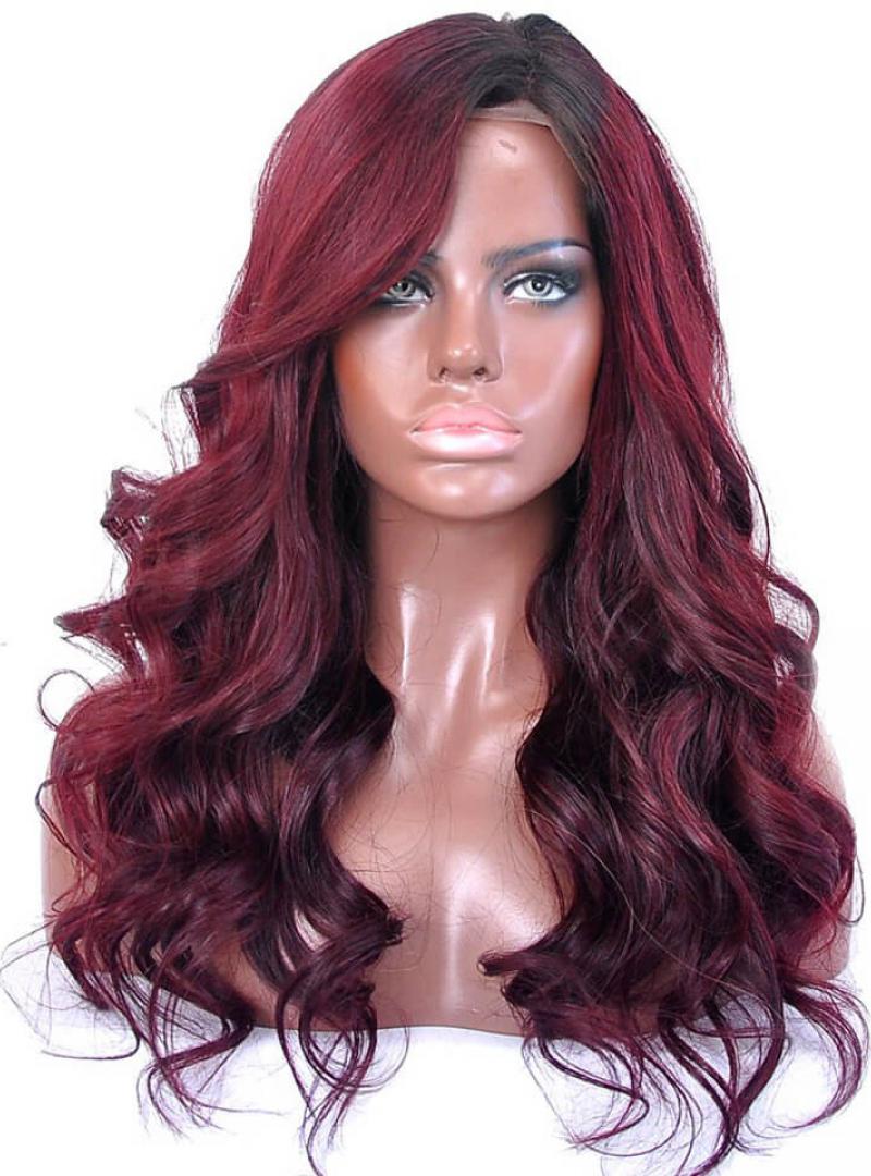 Custom Dark Wine Wavy Full Lace Human Hair Wig Wst688 Home