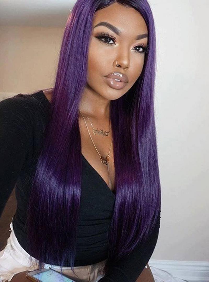 Custom Purple Straight Human Hair Full Lace Wig Sst688 Home