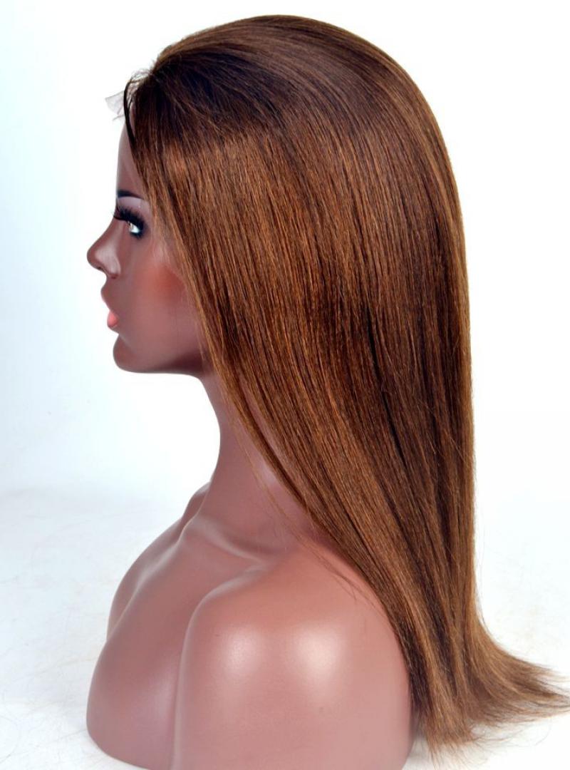 14 Inch Straight Medium Reddish Brown Full Lace Human Hair Wig